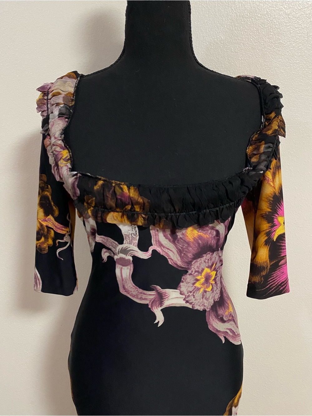 Roberto Cavalli Dress Women Size 6/42/Small Black Floral Midi Dress Vintage Y2K - Picture 4 of 16